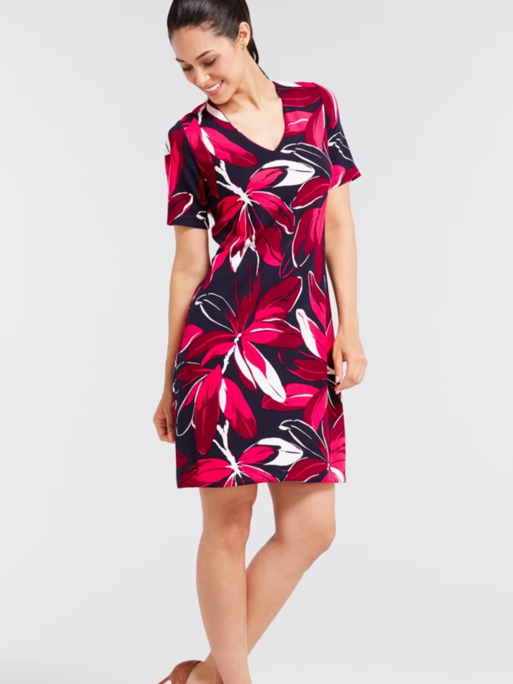 Draper James Floral Shift Dress XS Pink Blue V Neck Preppy Southern Classic
